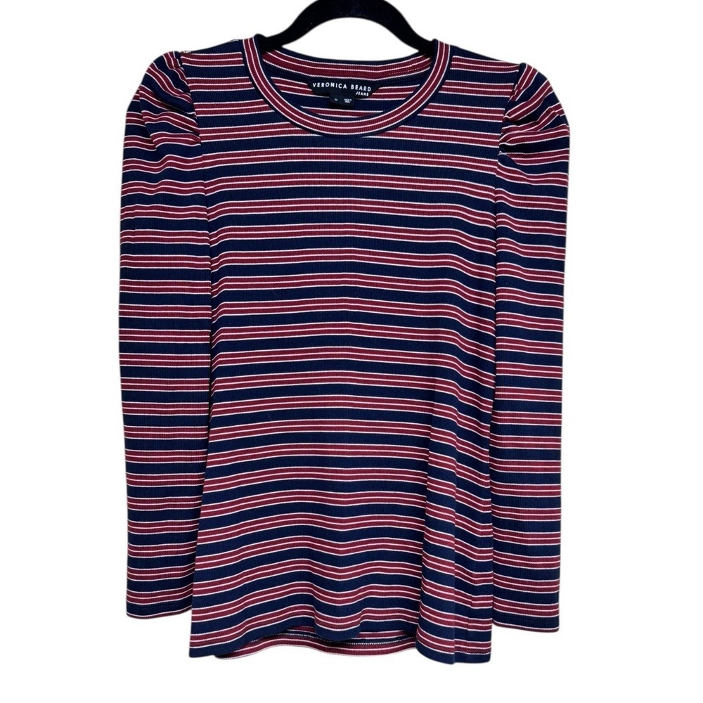 VERONICA BEARD BRITNEY TOP TEE SHIRT PUFF SLEEVE STRIPES WOMEN'S SIZE MEDIUM